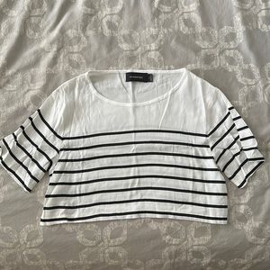 Minkpink white + black striped crop top